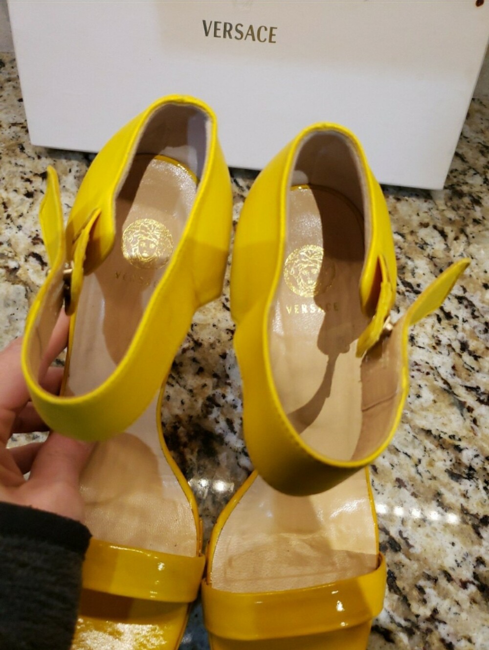 Versace Yellow Patent Platform Ankle-Strap Heels - Picture 8 of 12